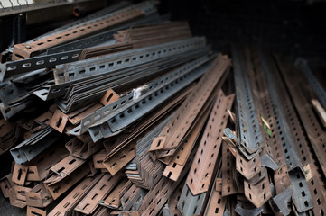 Rebar used in construction is stacked