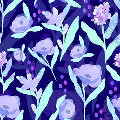 Foto op Plexiglas Donkerblauw Bloemenprint in felle kleuren - naadloze achtergrond - Vector bewerkbare patroon lager eetbaar, geschilderd, digitale kunst, lente zomer, mooie achtergrond, grafische bloemen natuur