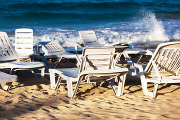 deckchairs on a beach