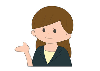 ほほえんで案内するスーツの女性