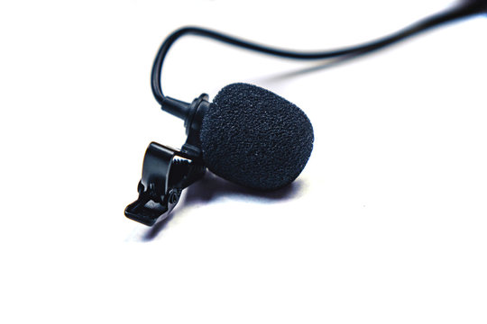 lapel microphone black isolated on white background.