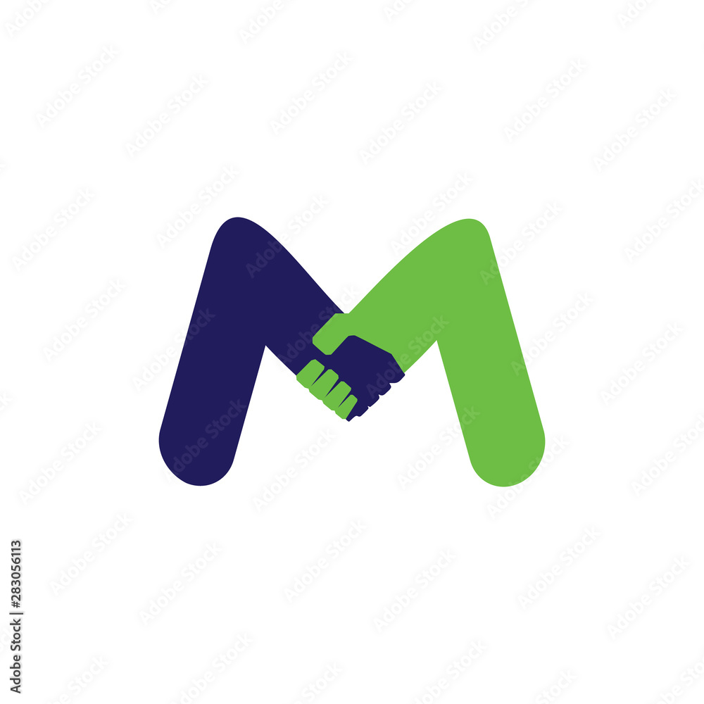 Poster letter m handshake colorful symbol logo vector