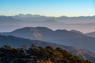 Obraz premium Mountain ranges against sky at morning, landscape photography