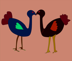 Cute ostrich animals vector romantic couple cartoon