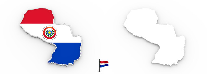 3D map of Paraguay white silhouette and flag