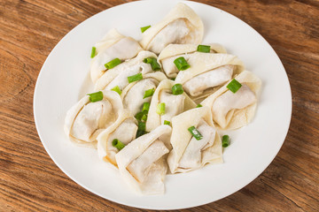 homemade fresh wonton dumpling, chines food. closeup.