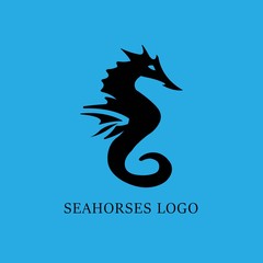 Seahorses logo Vector in isolated blue background © MAD
