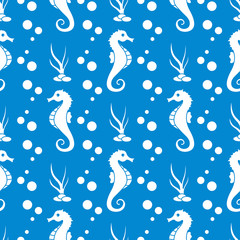 Fototapeta na wymiar Vector seamless pattern with sea horses, plants