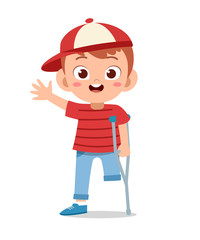 happy kid boy handicap vector