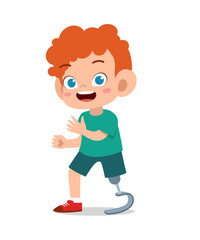 happy kid with prosthetic leg vector