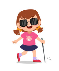 kid blind disabled vector illustration