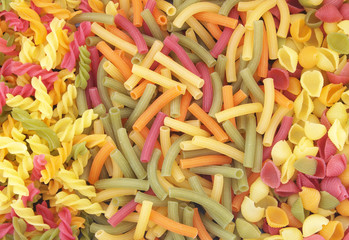 Assortment of colorful pasta or macaroni