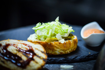 home made burgers with fresh ingredients