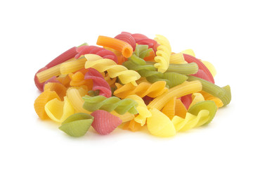 Colorful macaroni or pasta isolated on white background