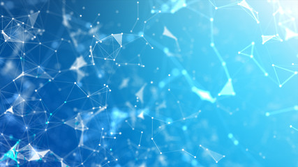 Abstract background Dot and connect line for cyber technology futuristic and network connection concept with dark and grain processed wide screen ratio.