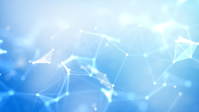 Abstract background Dot and connect line for cyber technology futuristic and network connection concept with dark and grain processed wide screen ratio.