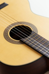 Obraz premium Close-up Wooden Spanish classic guitar with nylon string select focus shallow depth of field