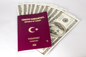 Turkish passport, dollar and pocket watch