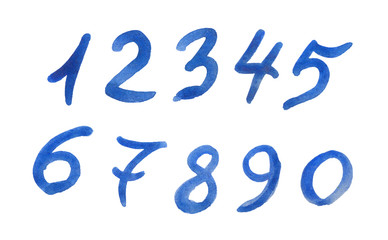 set of blue watercolor numbers