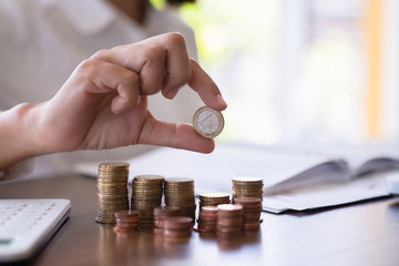 coins stacking, coins and money for finance and banking, saving money or interest increasing concept