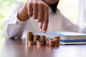 coins stacking, coins and money for finance and banking, saving money or interest increasing concept