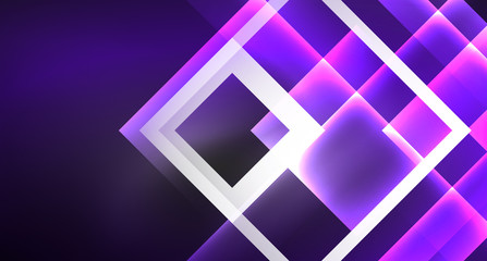 Fototapeta premium Neon shiny color squares on black, modern template