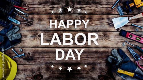 Happy Labor day concept and background. Engineer and worker tools. Public holiday in America and USA.