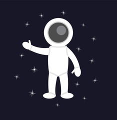 Vector flat cartoon isolated cosmonaut in costume flying in space stars background