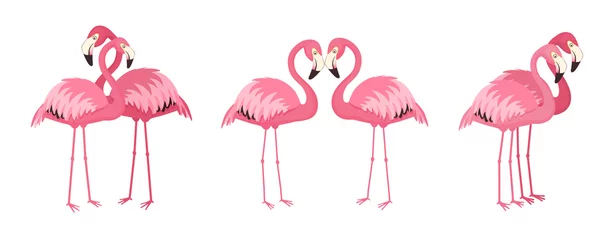Fotobehang Flamingo Set verliefde koppels roze flamingo& 39 s
