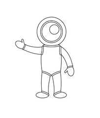 Vector flat cartoon line contour drawn cosmonaut costume icon logo isolated on white background