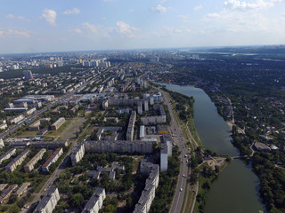 Obraz premium Residential area of Kiev at summer time (drone image)