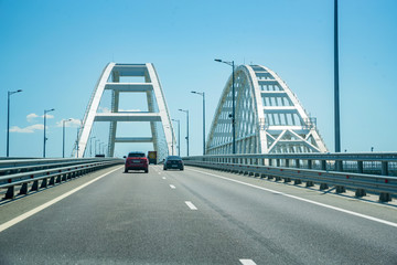 View of new Crimean bridge from the car