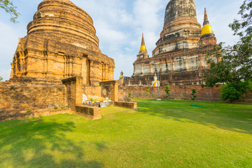 Ruin Pagoda of Wat Yai Chaimongkol in Ayutthaya ,Thailand.