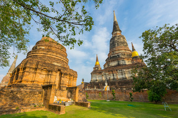 Ruin Pagoda of Wat Yai Chaimongkol in Ayutthaya ,Thailand.