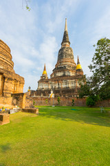Ruin Pagoda of Wat Yai Chaimongkol in Ayutthaya ,Thailand.