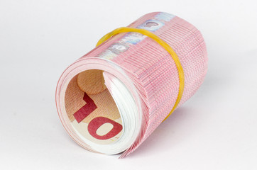 rolled 10 euro with euro background