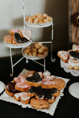 Donut bar at wedding, wedding reception dessert table