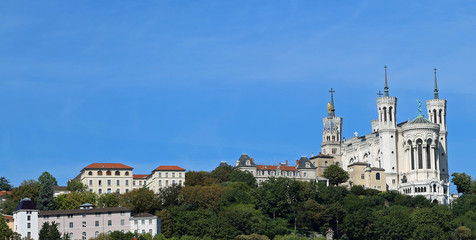 above the hill is the church of Notre Dame de fourviere in Lyon