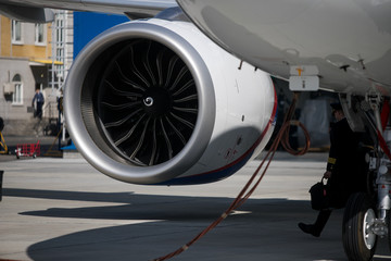 Airbus A320 NEO engine. Modern aircraft. CFM Leap-1A engine. Airplane engine. Aircraft engine...