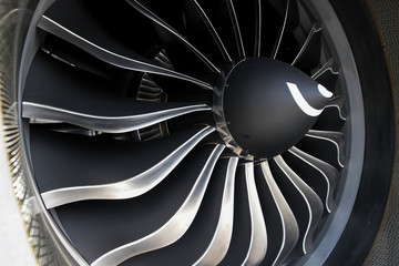 Airbus A320 NEO engine. Modern aircraft. CFM Leap-1A engine. Airplane engine. Aircraft engine blades.