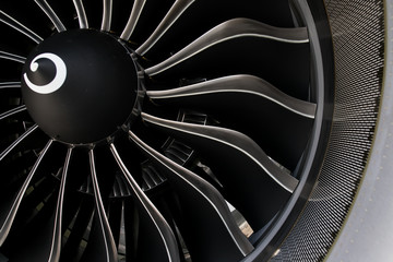 Fototapeta Airbus A320 NEO engine. Modern aircraft. CFM Leap-1A engine. Airplane engine. Aircraft engine blades. obraz