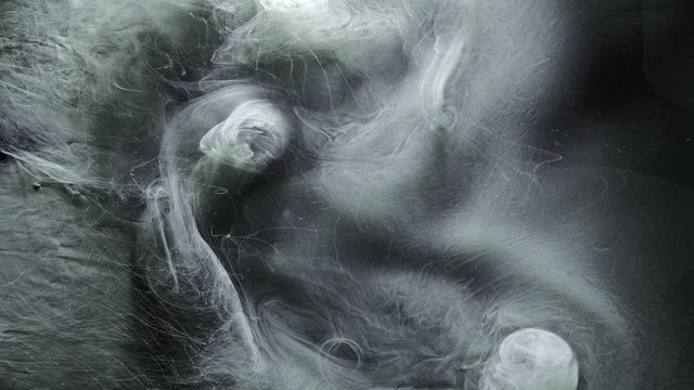 Ink cloud. Environmental pollution. Gray toxic spill. Liquid nitrogen flow.