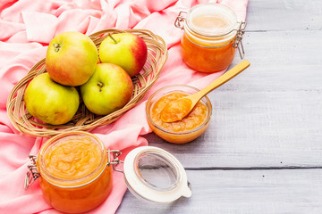Apple jam, confiture, chutney in a glass jar