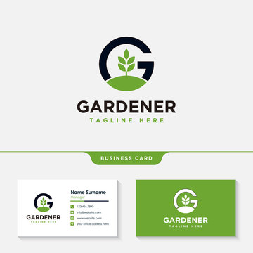 Green tree, green plant letter G Logo design inspiration with business card template vector