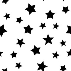 Stars seamless pattern. Star elements in random order texture background. Black and white.