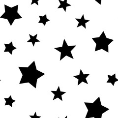 Stars seamless pattern. Star elements in random order texture background. Black and white.
