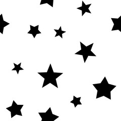 Stars seamless pattern. Star elements in random order texture background. Black and white.