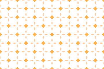 Seamless pattern. White background, shaped flower and square in brown, yellow tints.