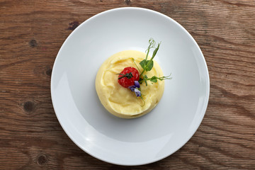 Mashed potatoes on a white plate