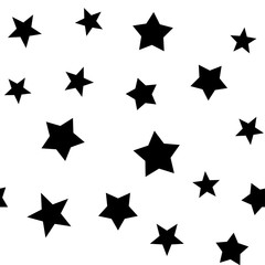 Stars seamless pattern. Star elements in random order texture background. Black and white.